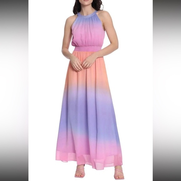Donna Morgan Ombre Pink Purple Orange Sunset Maxi Dress 0 - Picture 1 of 10